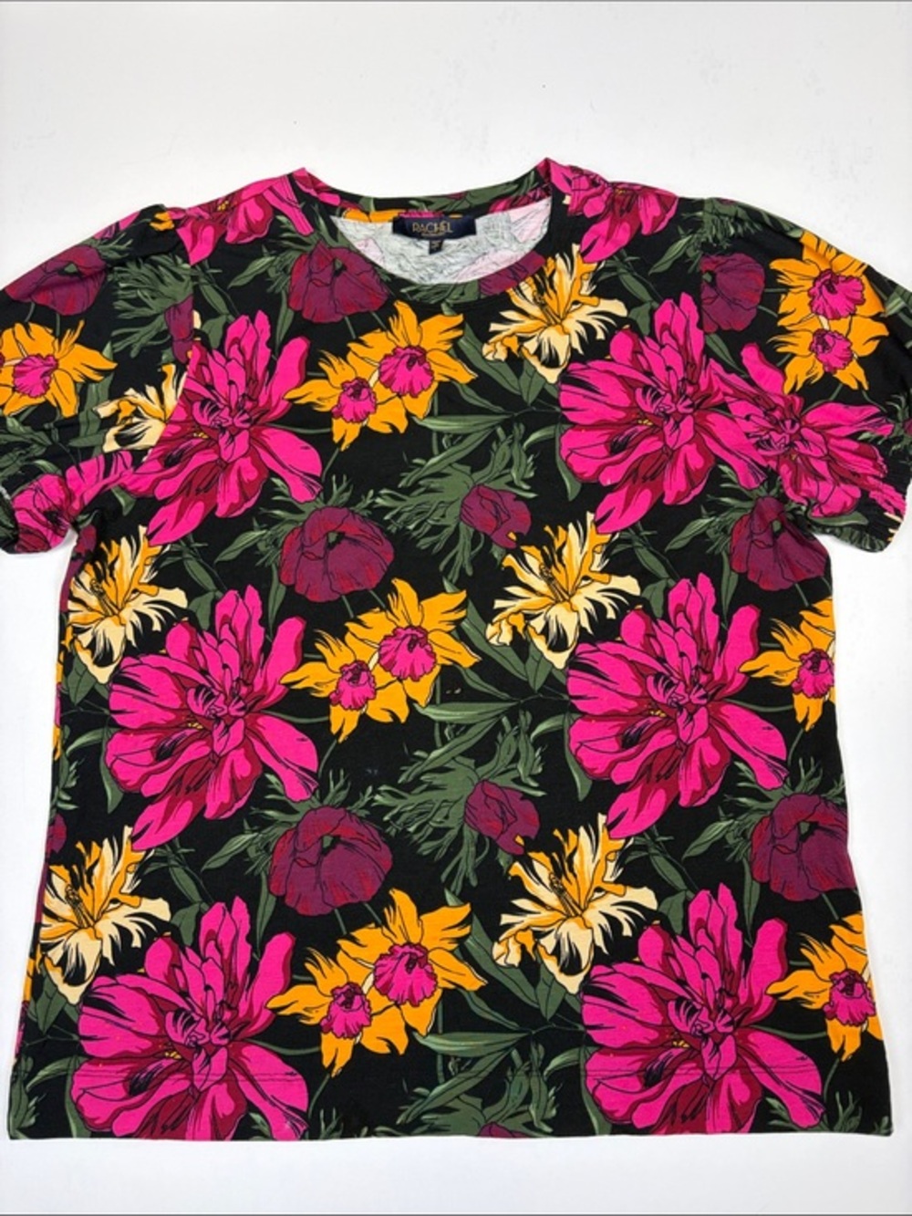 RACHEL ROY BLACK FLORAL PRINT SHORT SLEEVE BLOUSE WOMENS SIZE LARGE